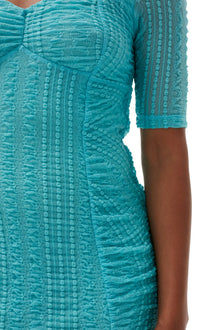 Stretch Lace Ruched Midi Dress | Blue Curacao