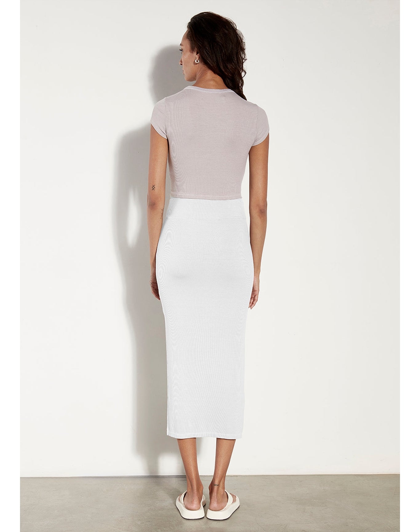 Stretch Silk Knit Essential Skirt | White