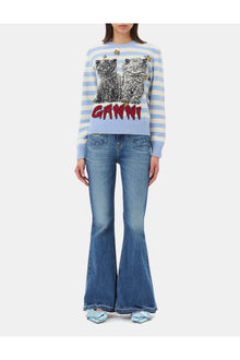Striped Graphic Cat Jumper | Illusion Blue