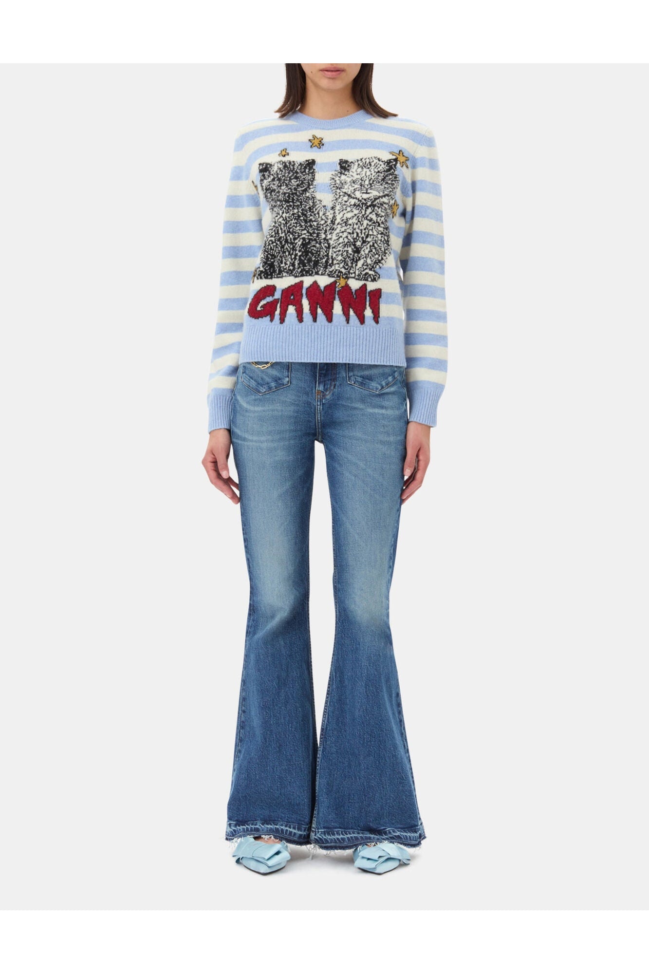 Striped Graphic Cat Jumper | Illusion Blue