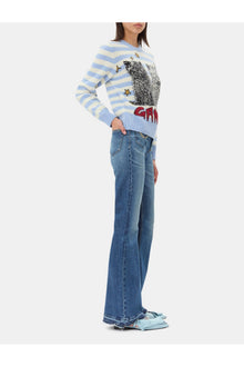 Striped Graphic Cat Jumper | Illusion Blue