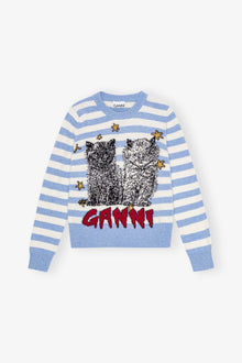 Striped Graphic Cat Jumper | Illusion Blue