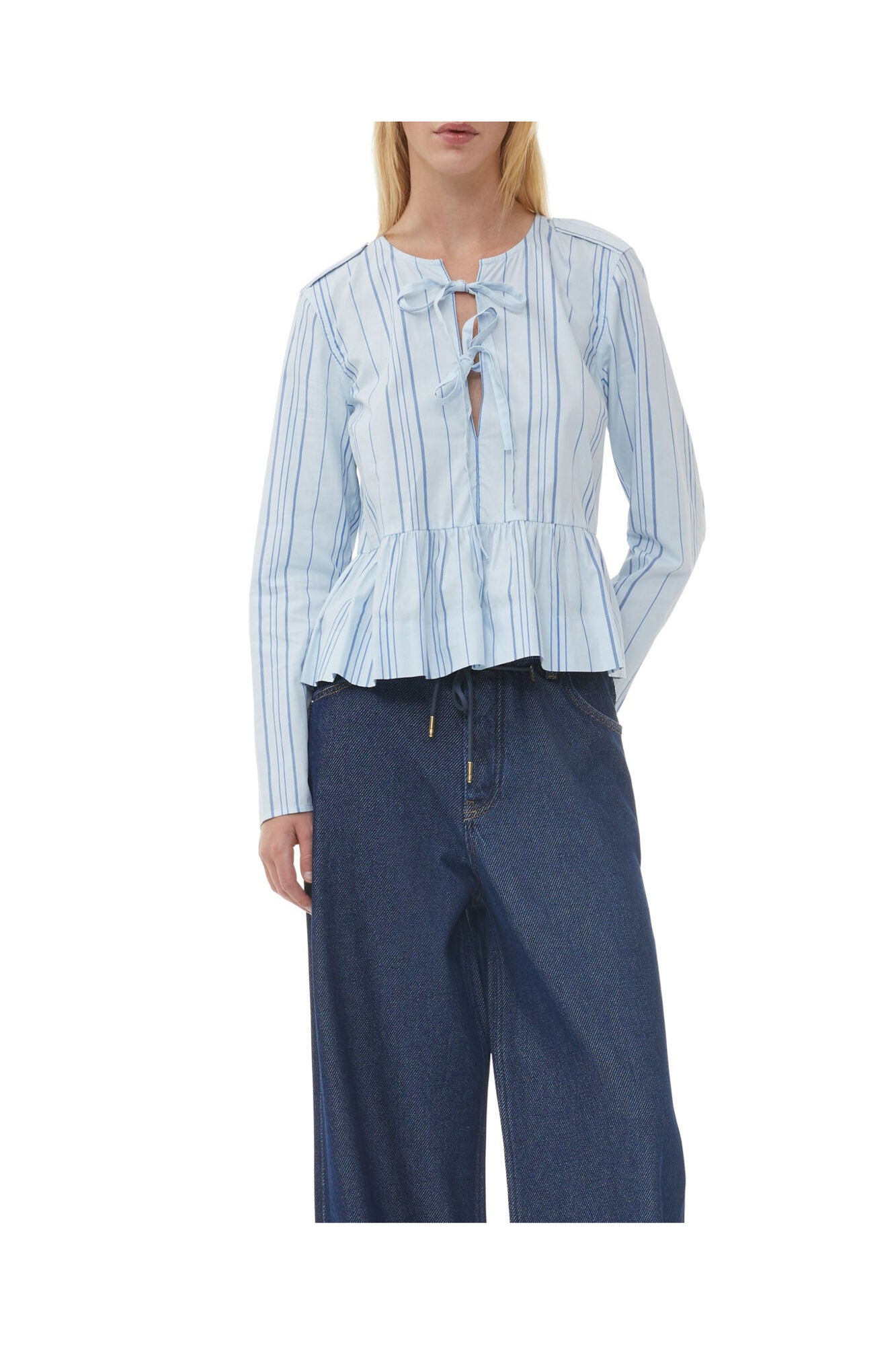 Striped Twill Peplum Blouse | Heather