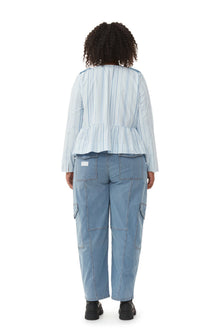 Striped Twill Peplum Blouse | Heather