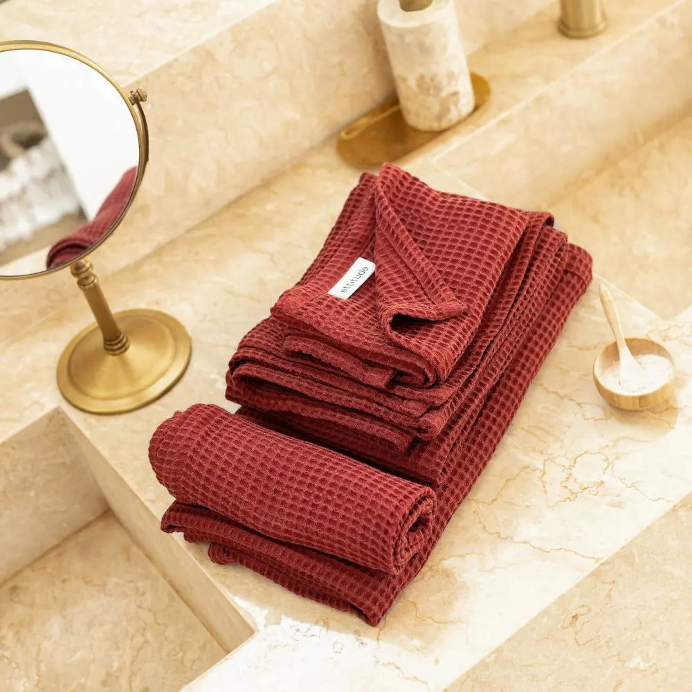 Bamboo Waffle Towels | (Bath Towel) | Sumac | Set of 2
