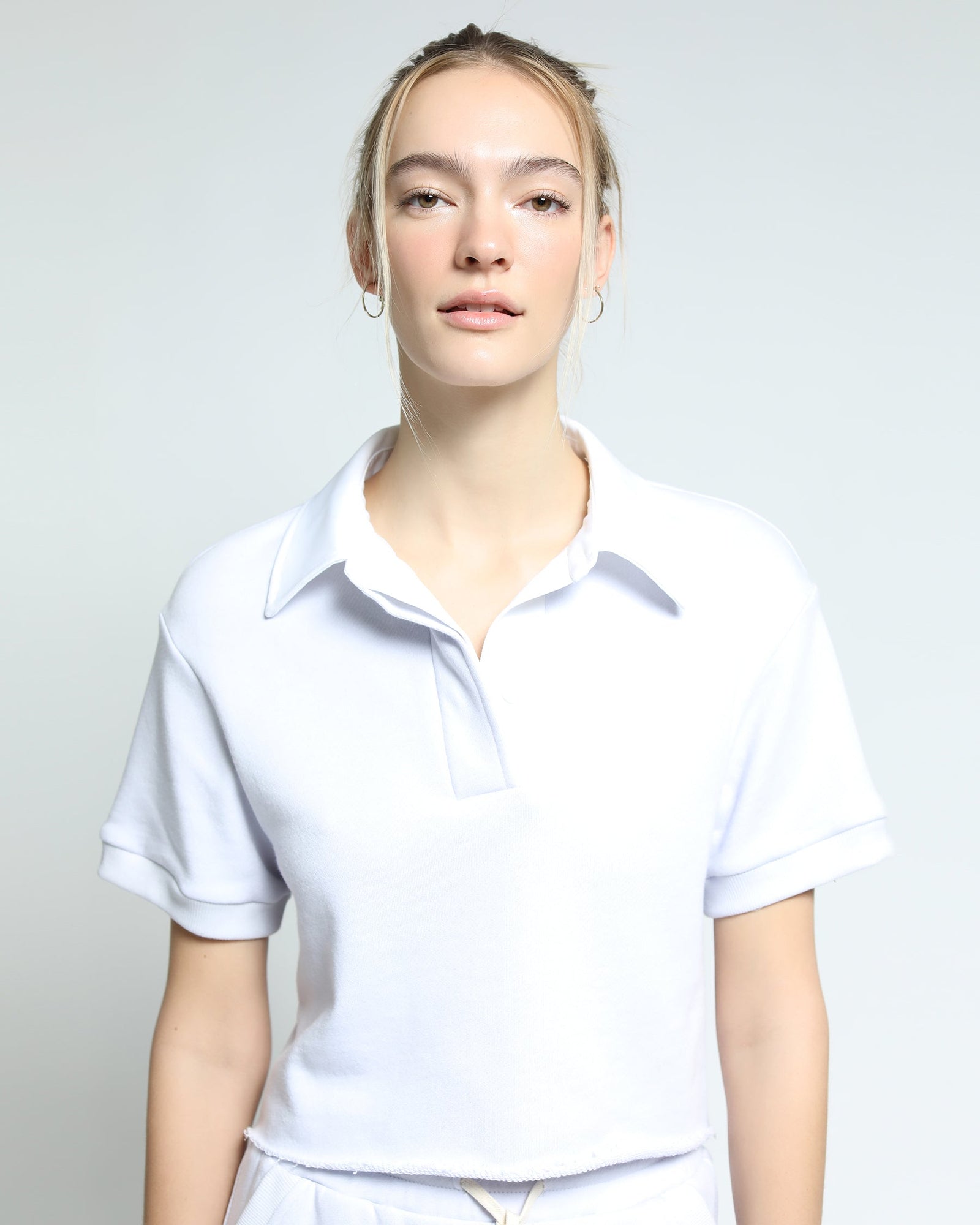 Womens | Sunnyside Crop Polo Top With Woven Collar | Lavender