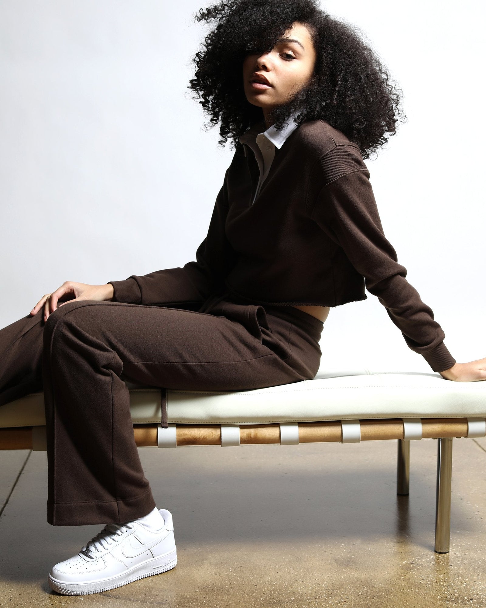 Womens | Sunnyside Terry Crop Top Polo | Umber