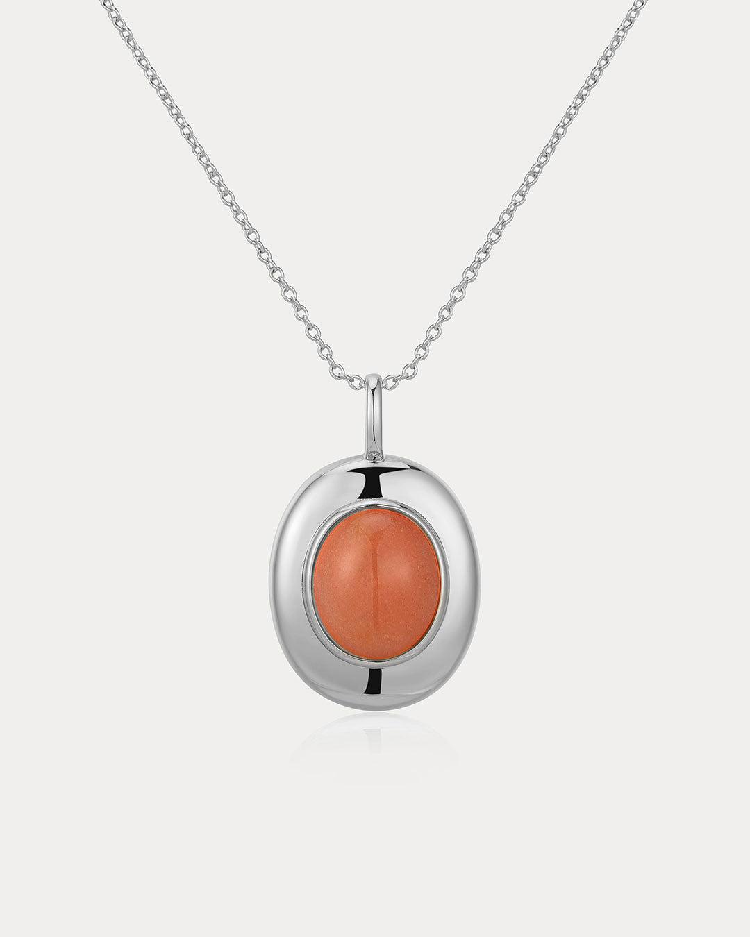 Sunset Stone Locket Necklace | Silver | Natural Aventurine