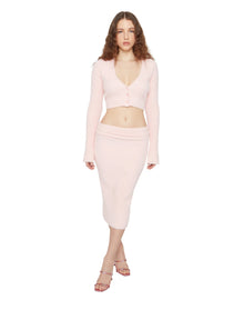 Sweet Rib Knit Midi Skirt | Light Pink