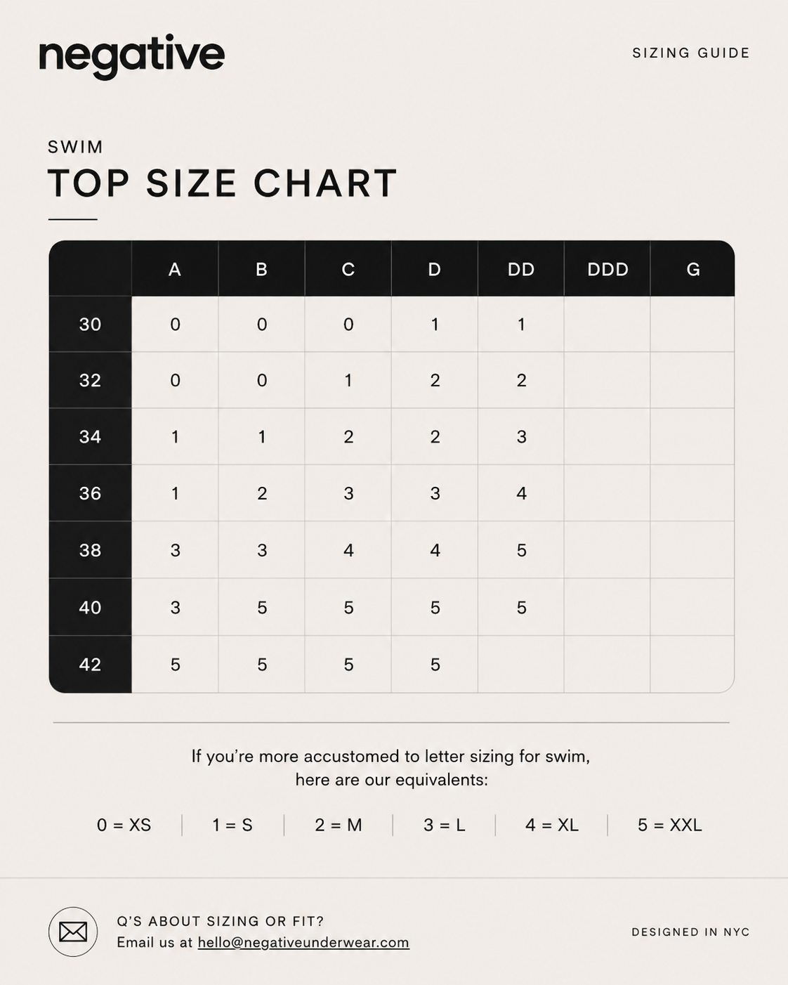 Product size guide