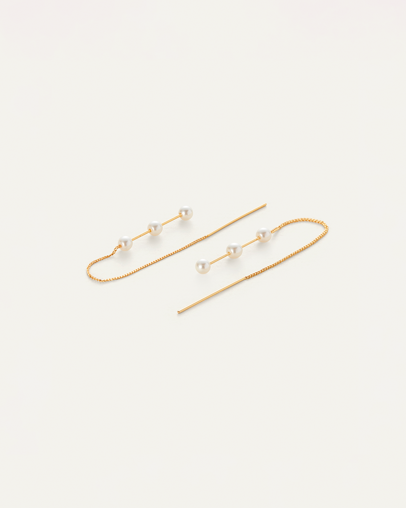 Glass Pearls | Sylvie Ear Threaders | 14K Gold Dipped Brass
