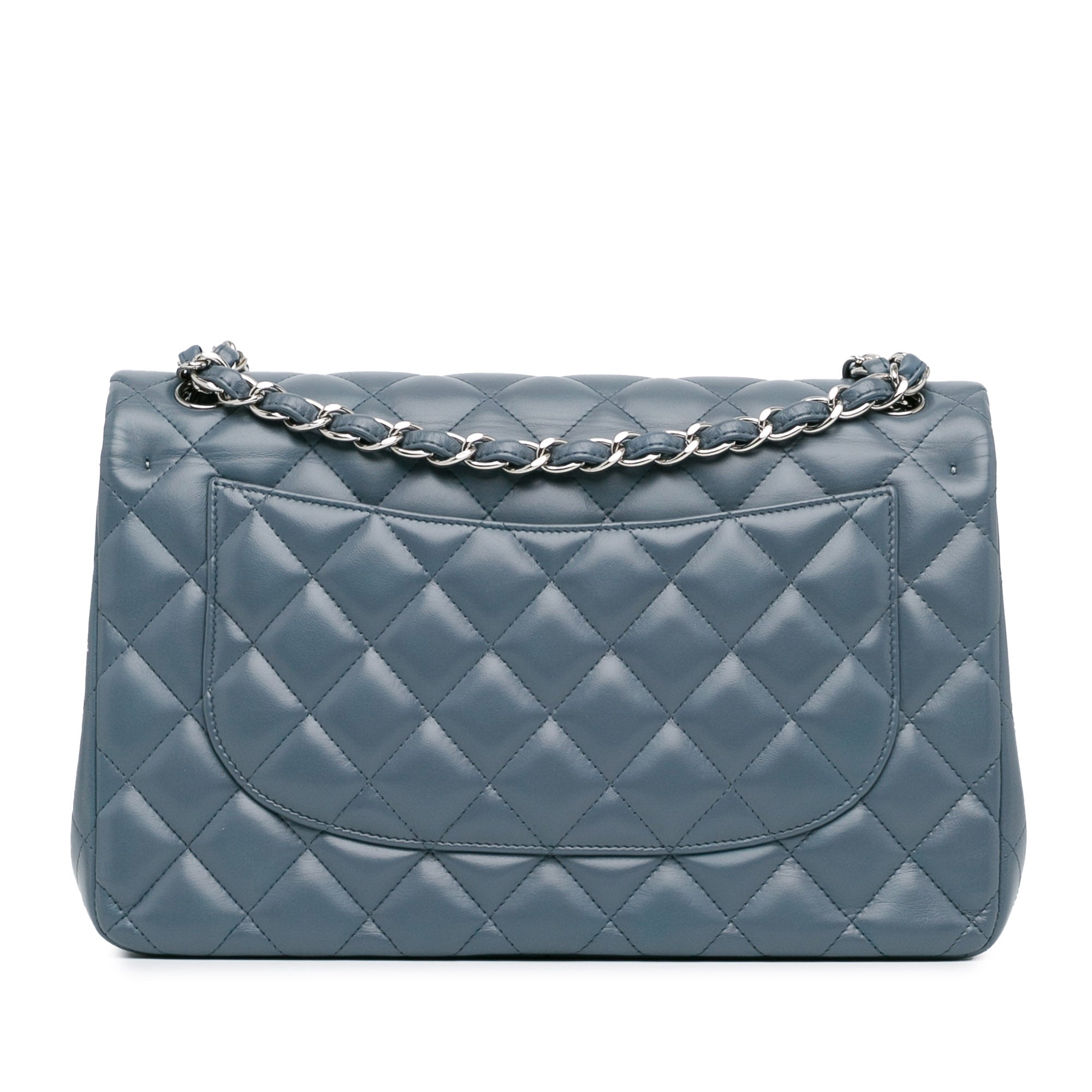 Chanel | Pre-Owned Jumbo Classic Lambskin Double Flap - I | Blue/Dark Blue