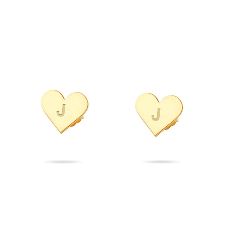 The Tiny Block Heart Initial Studs | 18KT Gold Vermeil