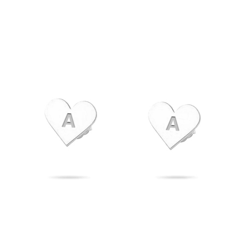 The Tiny Block Heart Initial Studs | Sterling Silver