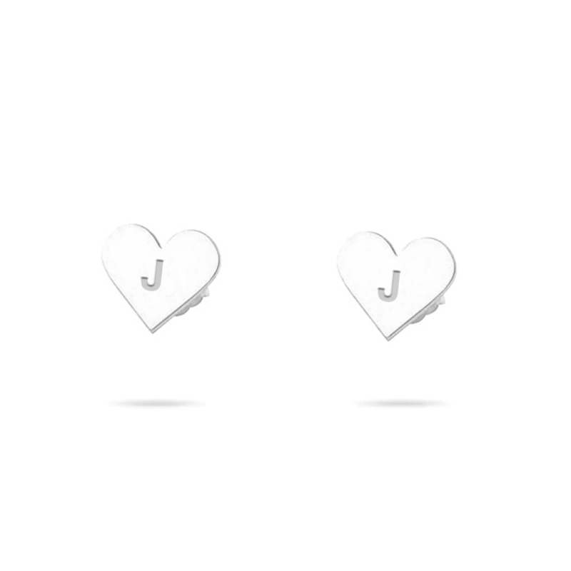 The Tiny Block Heart Initial Studs | Sterling Silver