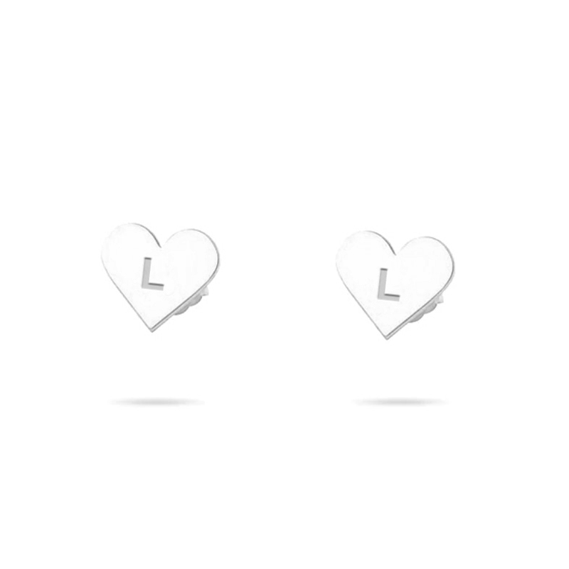 The Tiny Block Heart Initial Studs | Sterling Silver