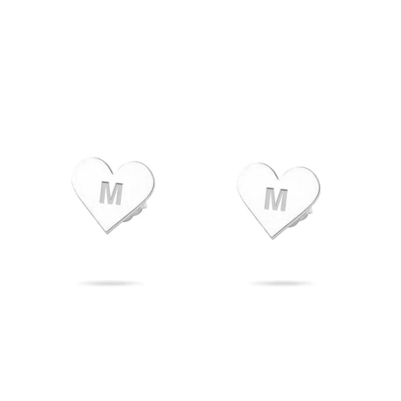 The Tiny Block Heart Initial Studs | Sterling Silver