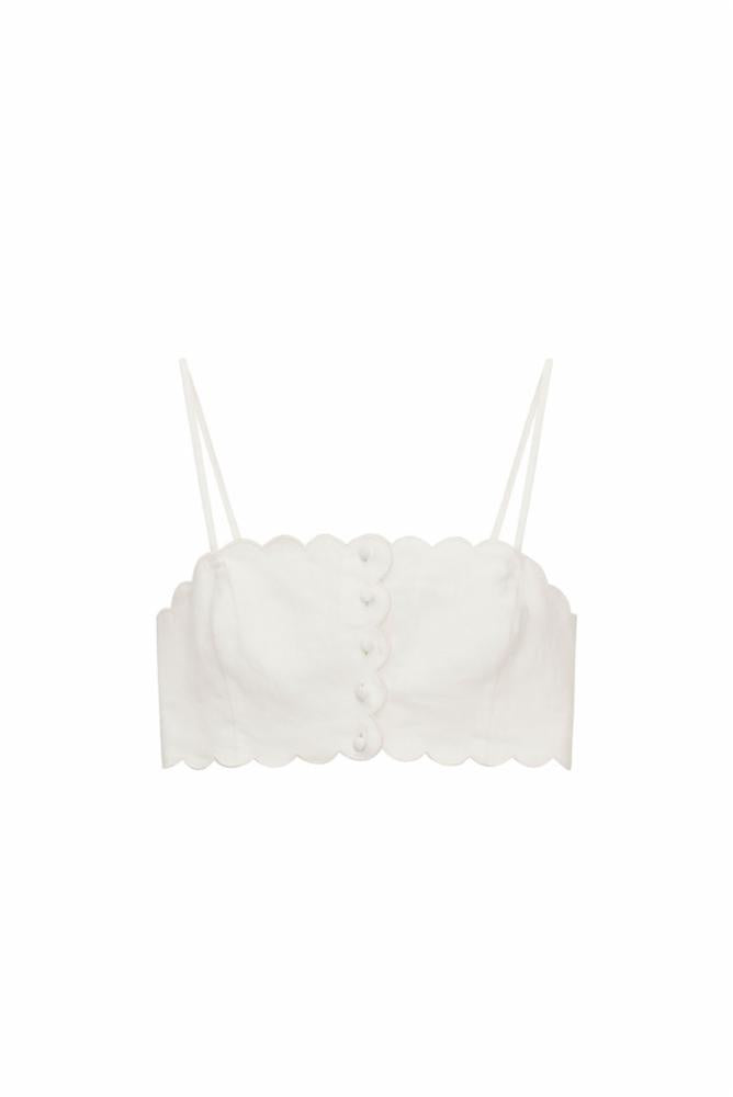 Womens | Isadore Bow Print Cropped Top | Antique White