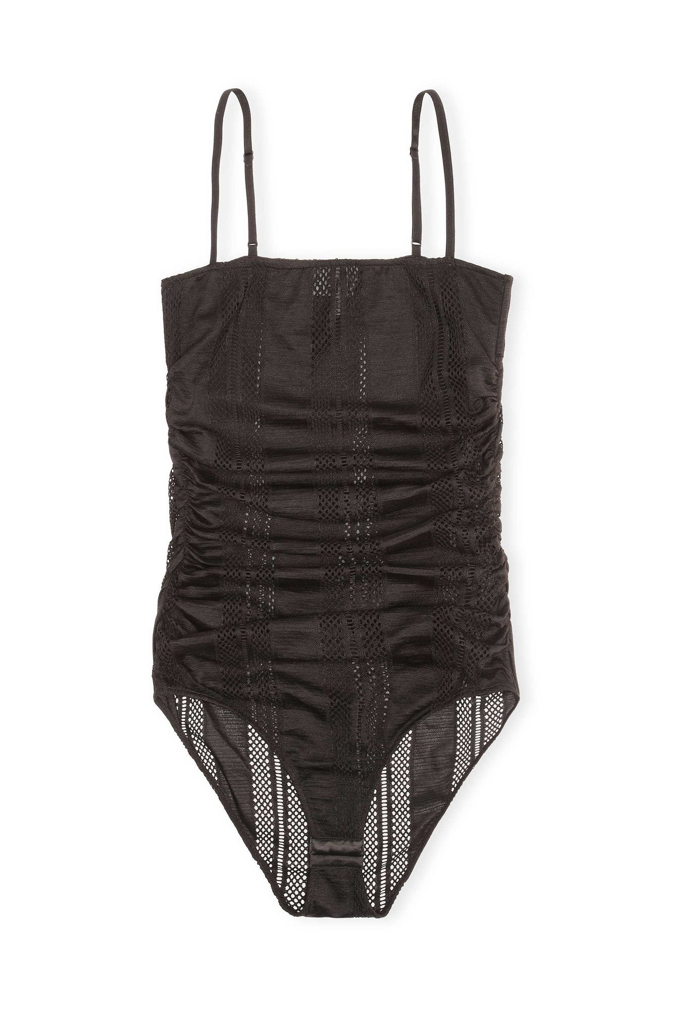 Mesh Gathered Bodystocking | Black