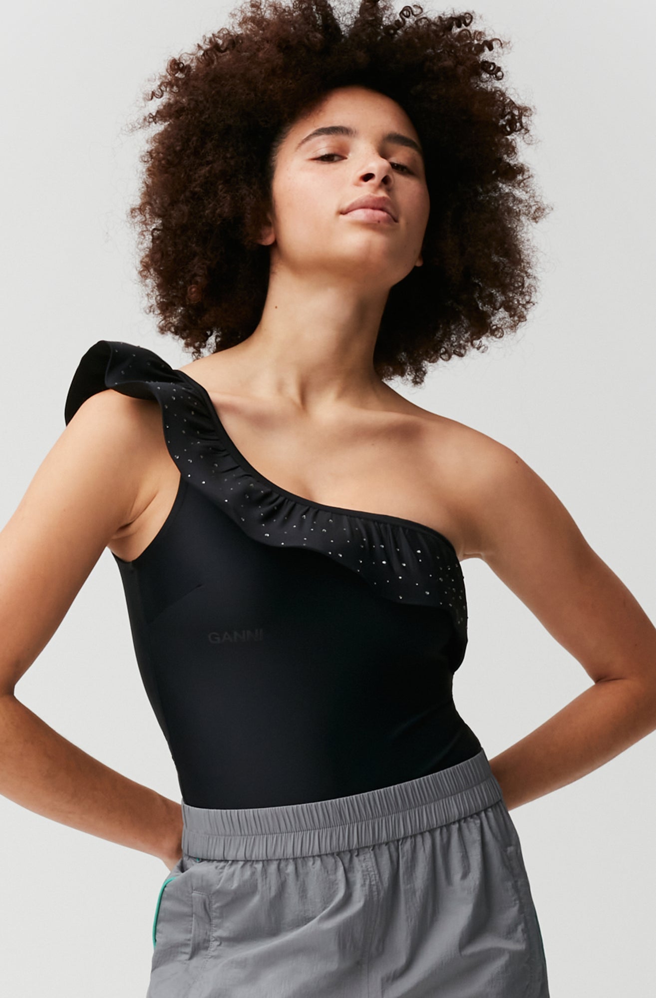 One Shoulder Bodystocking | Black