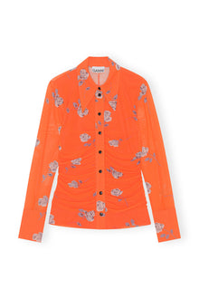 Printed Mesh Ruched Shirt | Orangeade