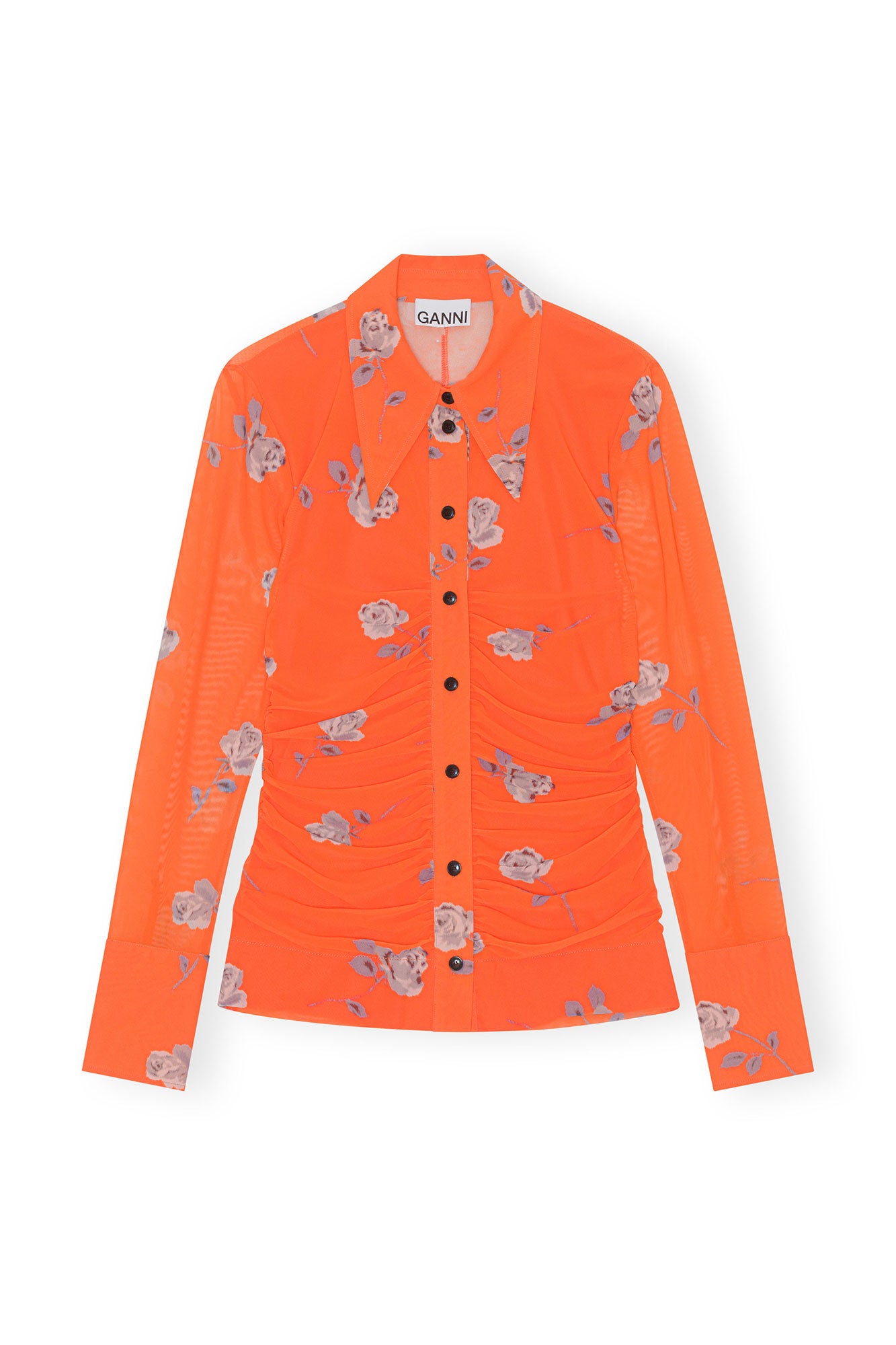 Printed Mesh Ruched Shirt | Orangeade