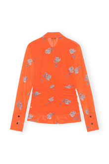 Printed Mesh Ruched Shirt | Orangeade