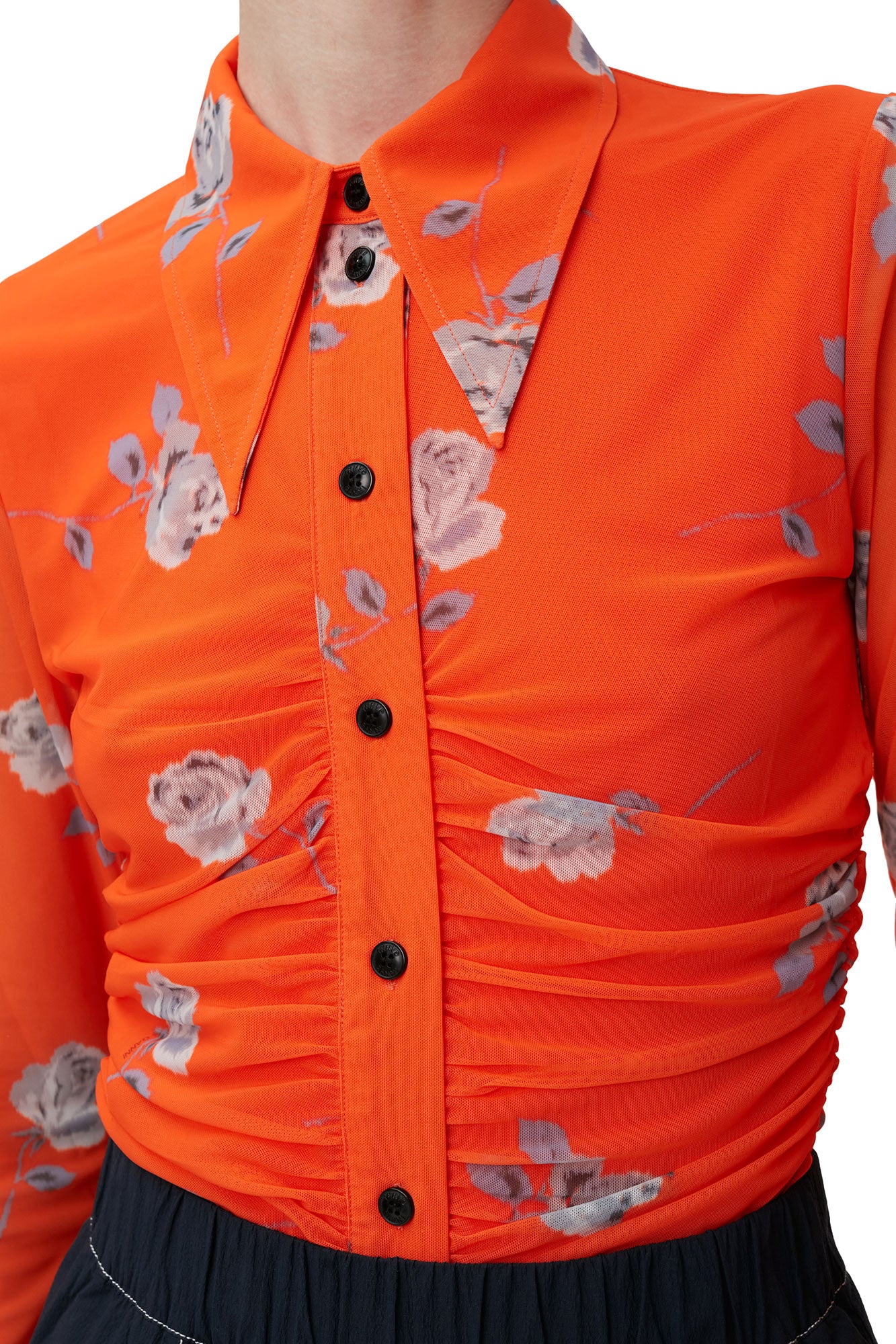Printed Mesh Ruched Shirt | Orangeade