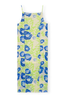 Printed Mesh Slip Dress | Strong Blue