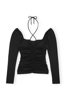 Shiny Crepe Jersey Ruched Blouse | Black