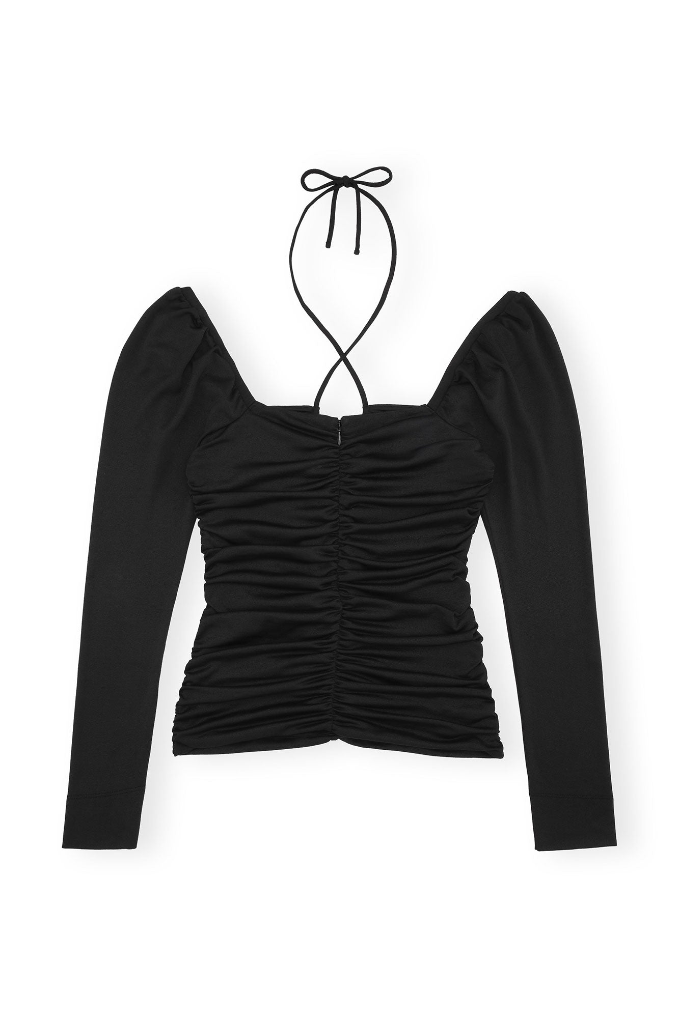 Shiny Crepe Jersey Ruched Blouse | Black