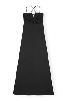 Shiny Crepe Jersey Long Dress | Black