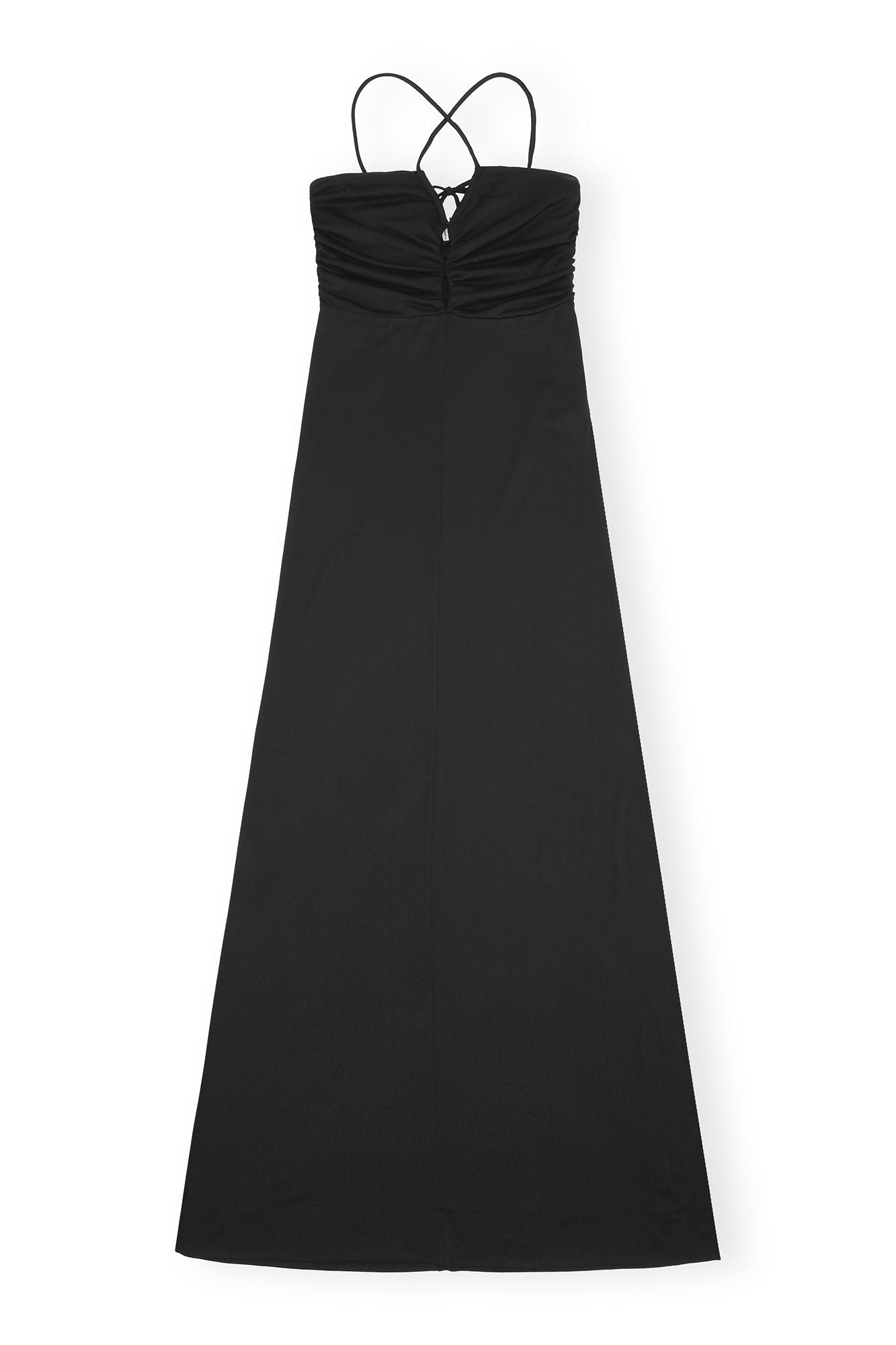 Shiny Crepe Jersey Long Dress | Black