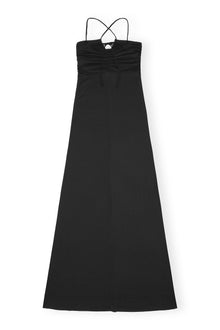 Shiny Crepe Jersey Long Dress | Black