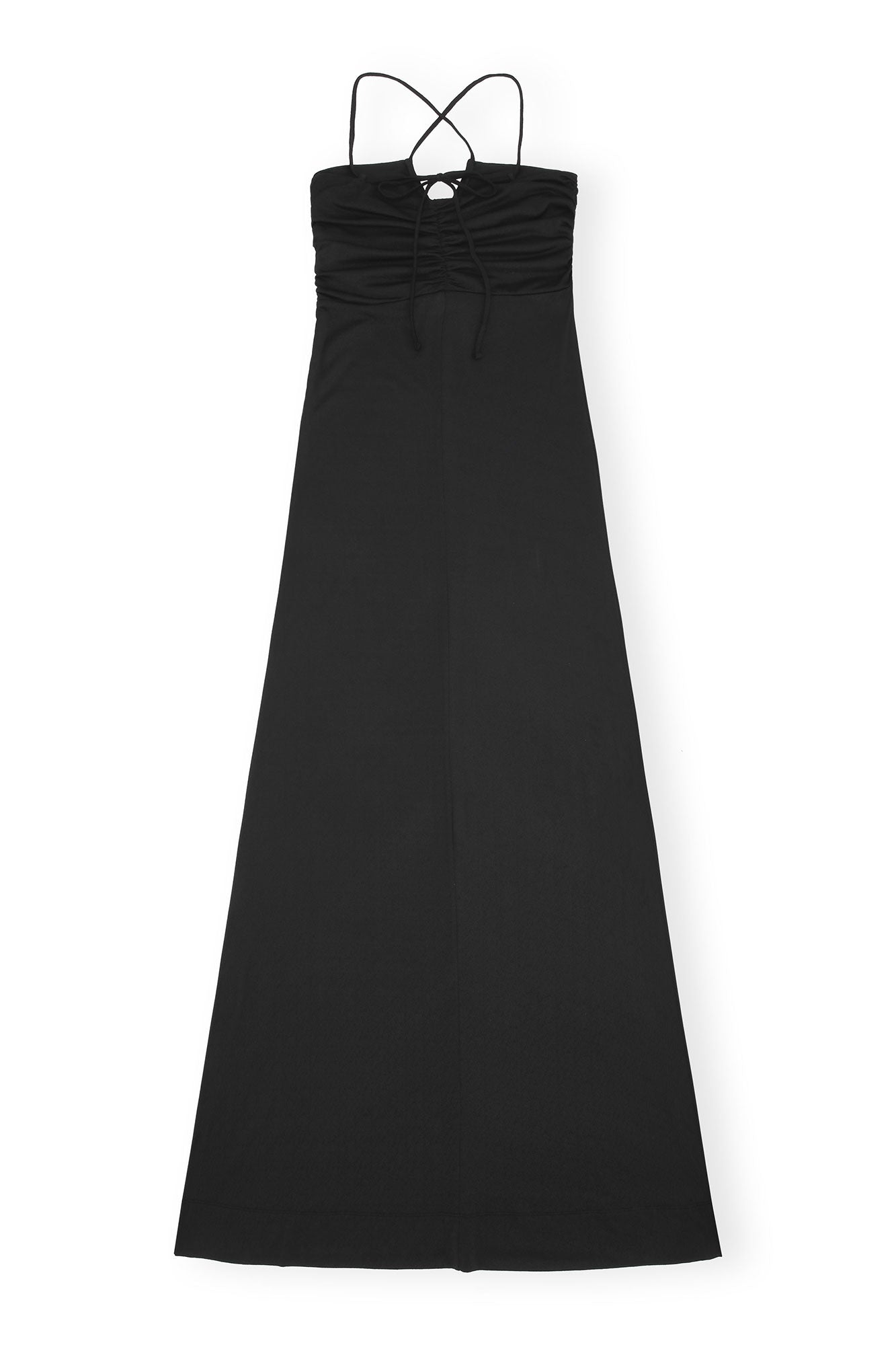 Shiny Crepe Jersey Long Dress | Black