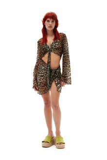 Mesh Cover Up Wrap Mini Skirt | Leopard