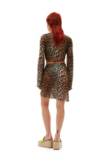 Mesh Cover Up Wrap Mini Skirt | Leopard