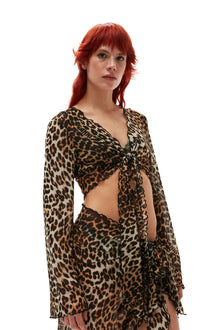 Mesh Cover Up Wrap Mini Skirt | Leopard