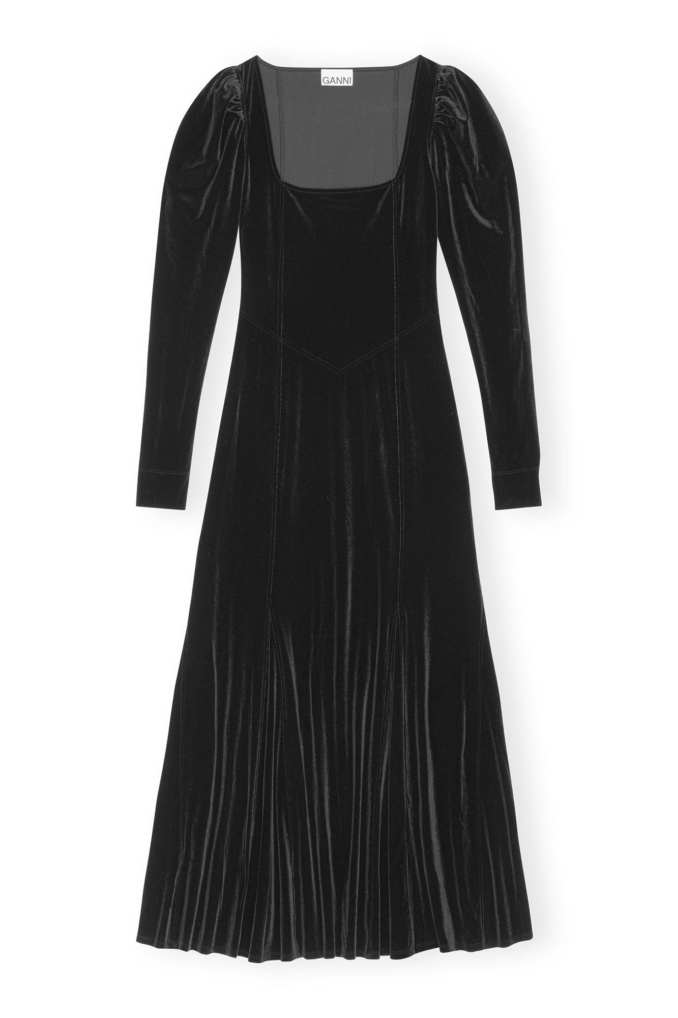 Velvet Jersey Puff Sleeve Maxi Dress | Black