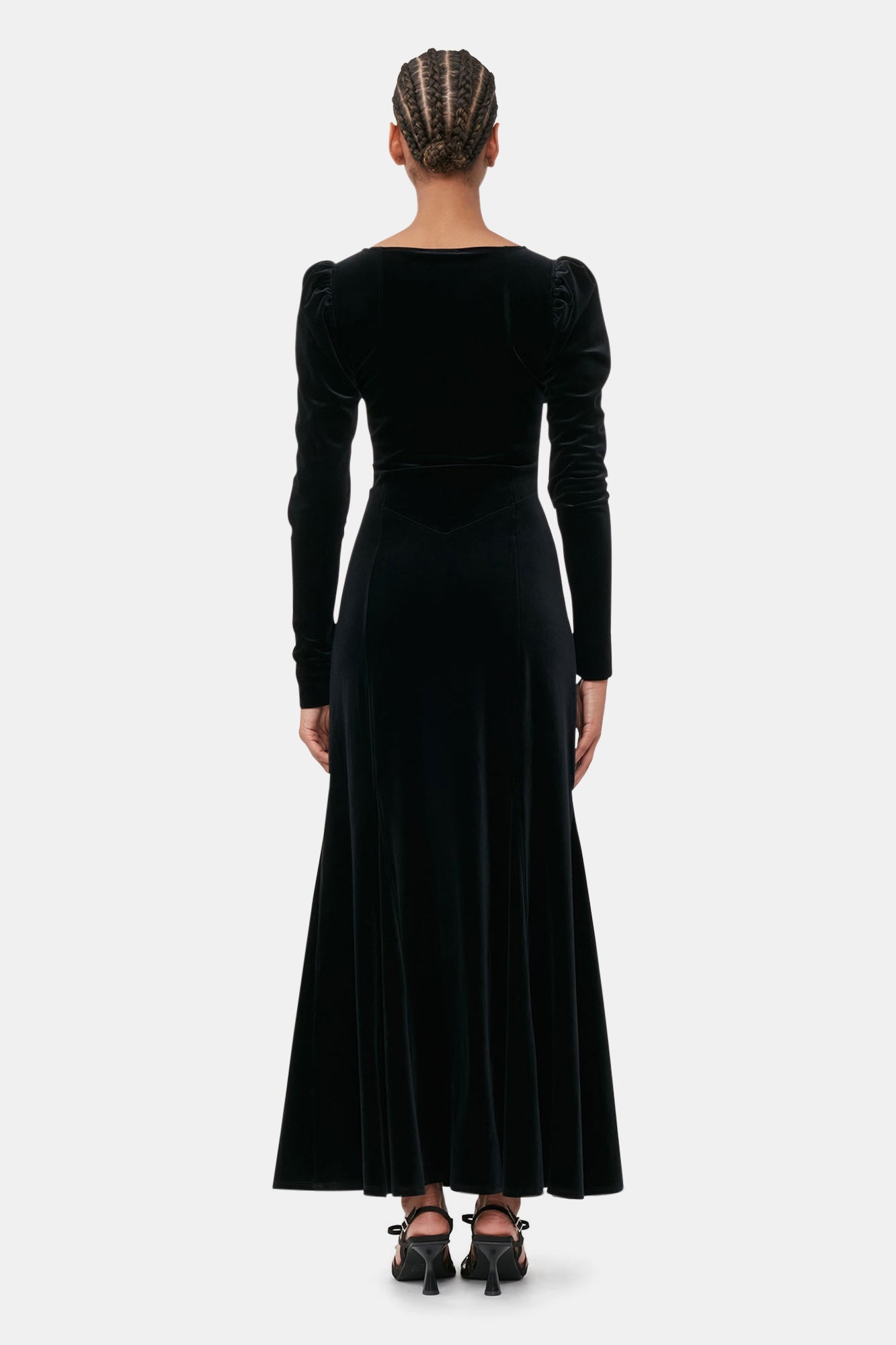 Velvet Jersey Puff Sleeve Maxi Dress | Black