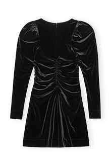 Velvet Jersey Gathered Mini Dress | Black