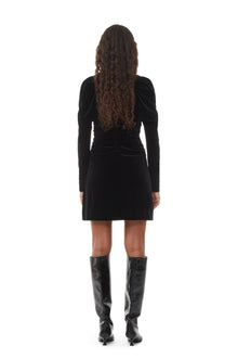 Velvet Jersey Gathered Mini Dress | Black