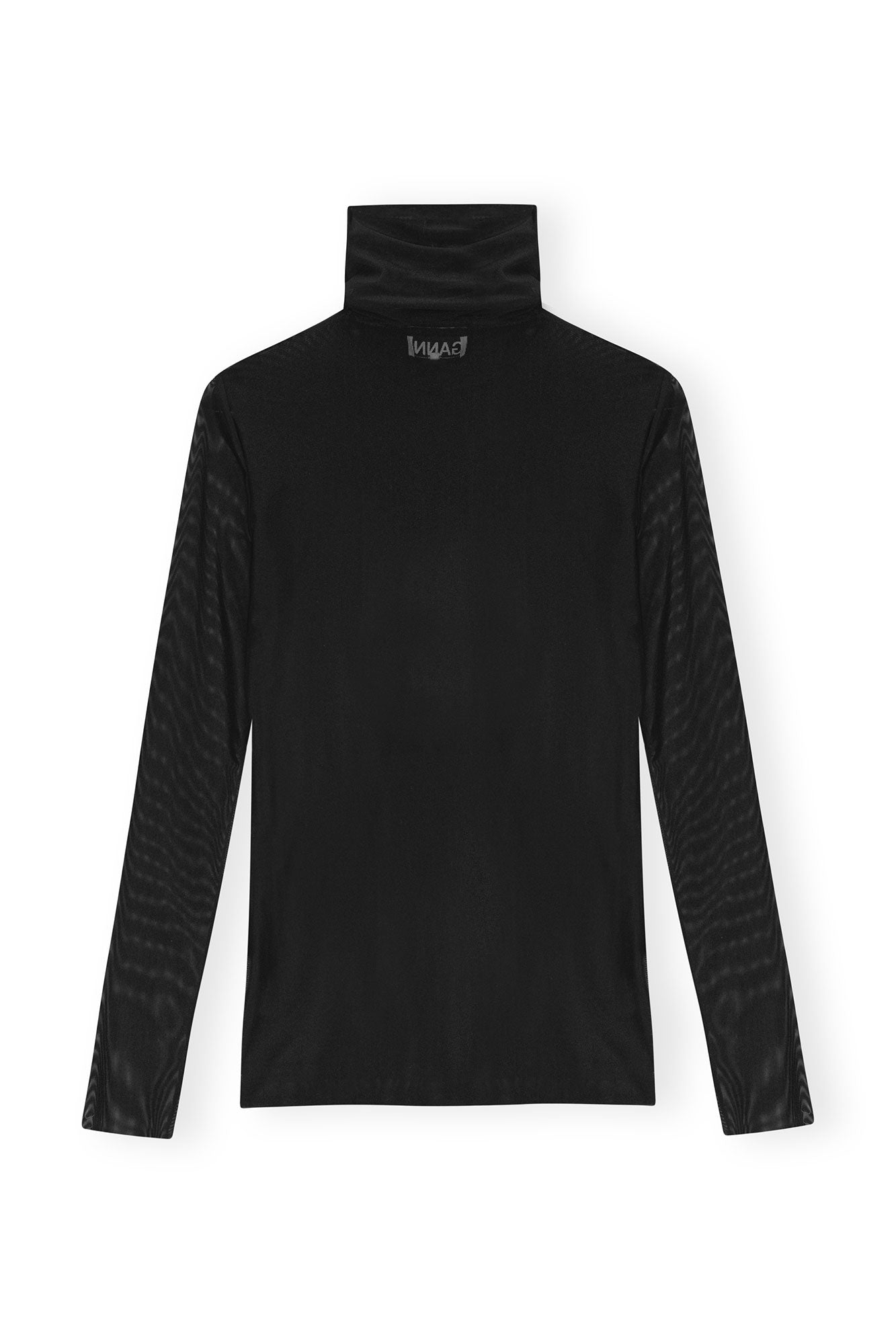 Mesh Long-sleeve Roll Neck Blouse | Black