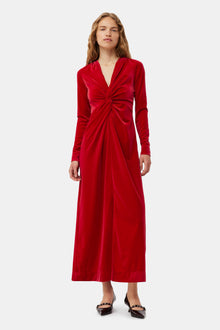 Velvet Jersey Twist Long Dress | Savvy Red