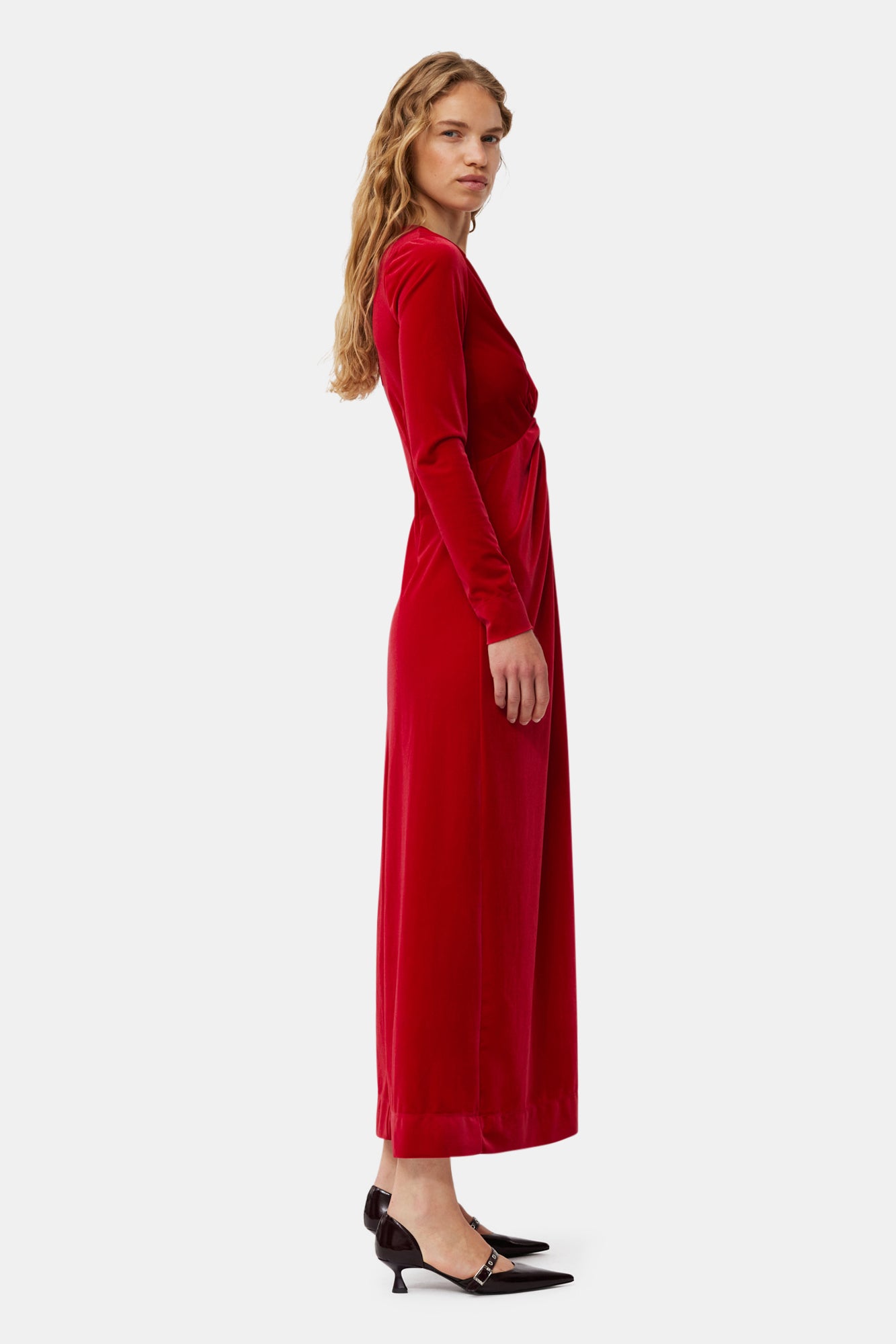Velvet Jersey Twist Long Dress | Savvy Red