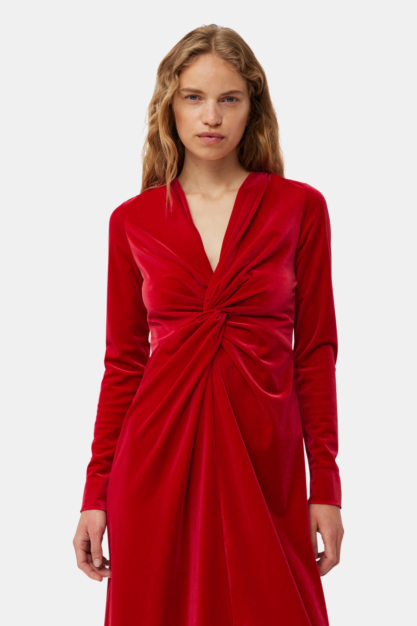 Velvet Jersey Twist Long Dress | Savvy Red