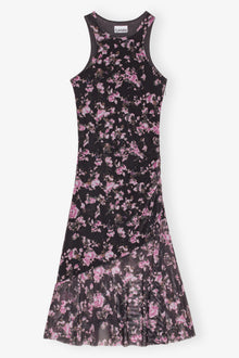 Floral Printed Mesh Sleeveless Midi Dress | Phantom