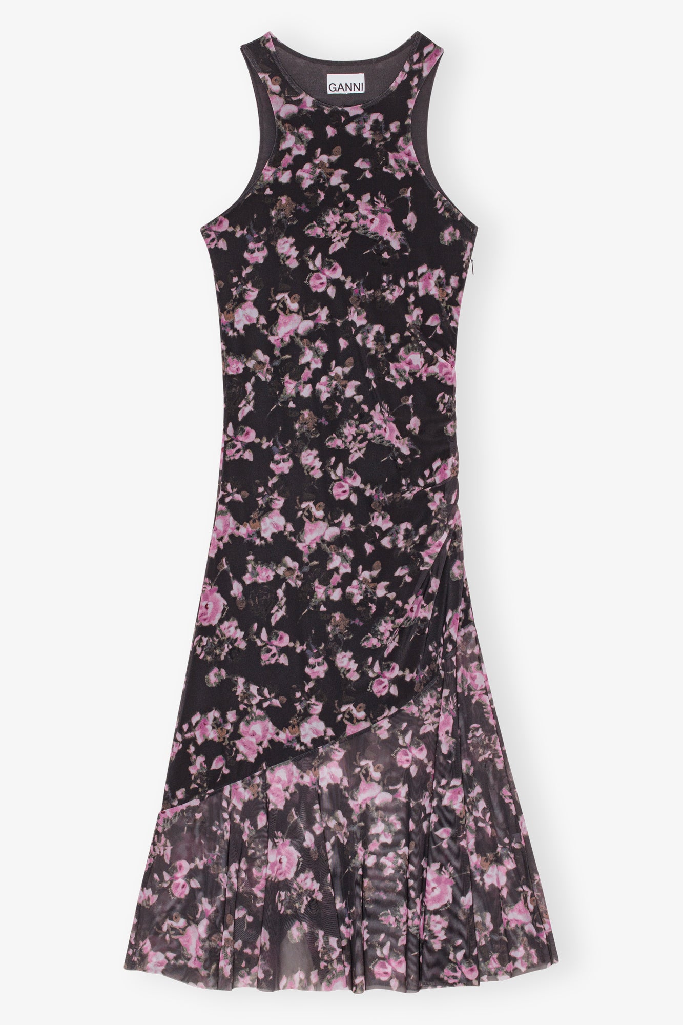 Floral Printed Mesh Sleeveless Midi Dress | Phantom