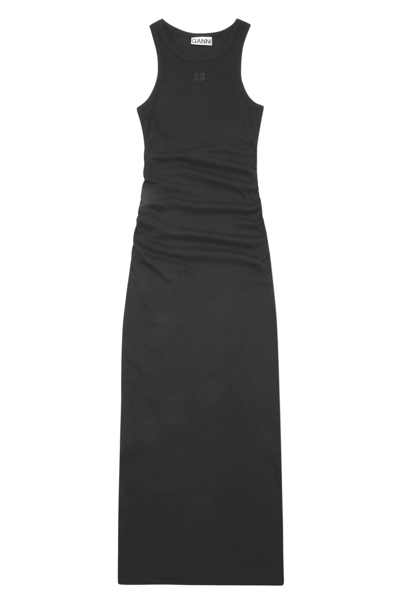 Soft Cotton Rib Tank Top Long Dress | Black