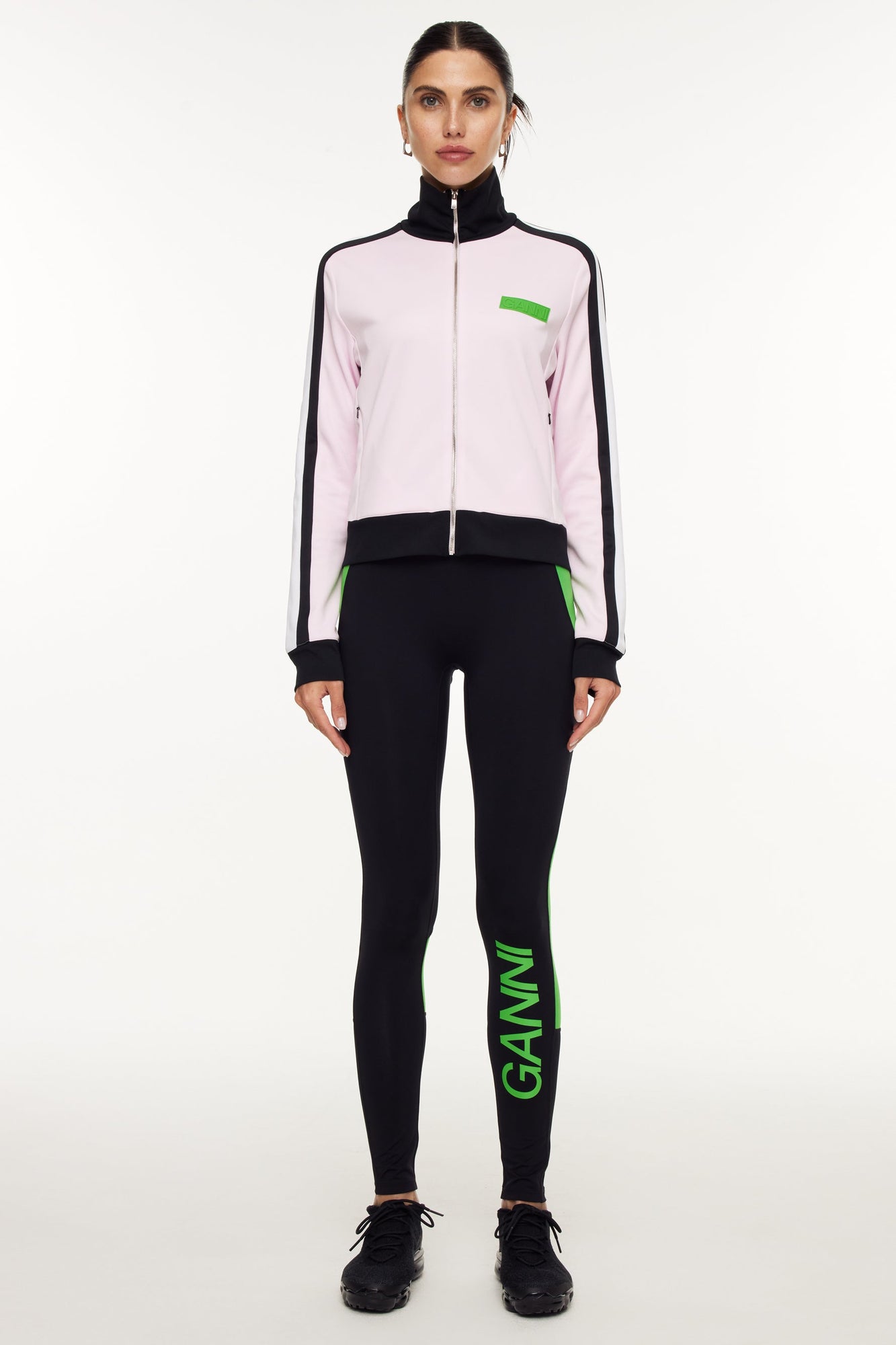 Ganni | Sporty Jersey Tracksuit Jacket | Pink/Black